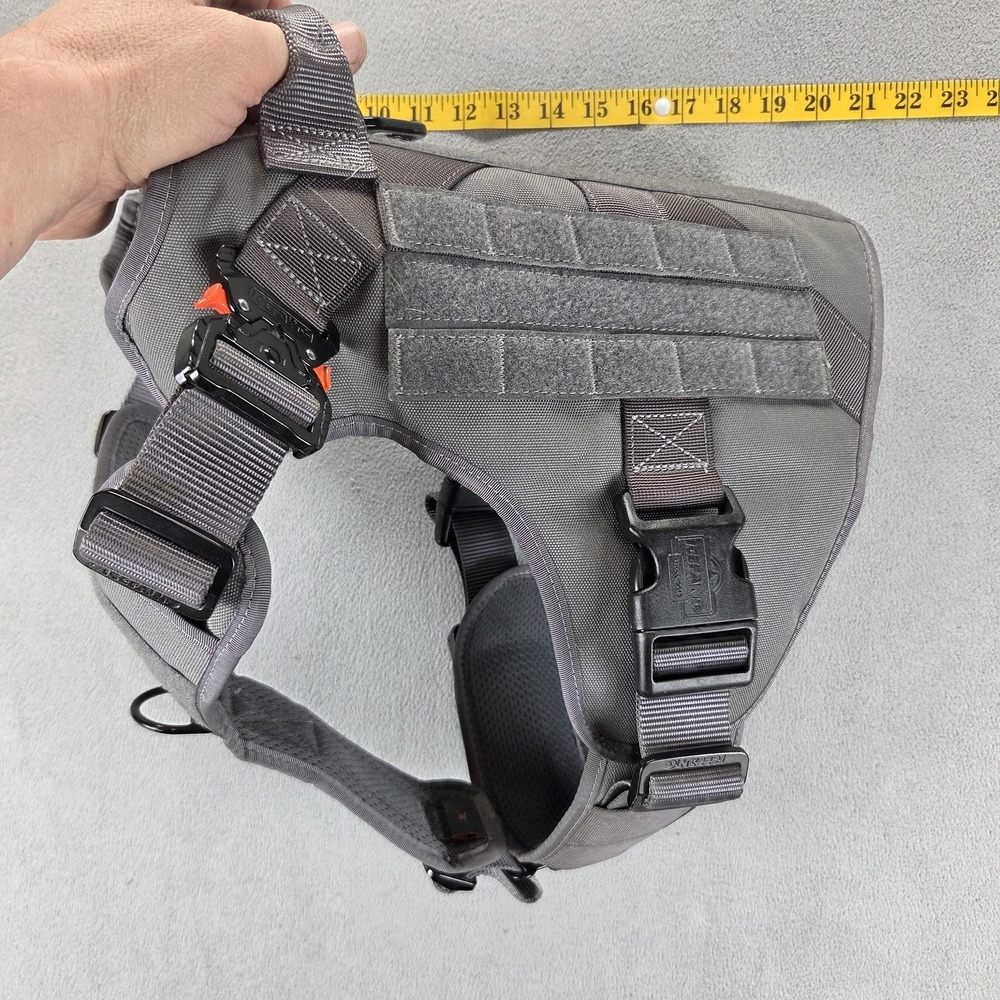 Icefang Tactical Dog Harness XL Gray Nylon MOLLE Padded With Handle Adjustable
